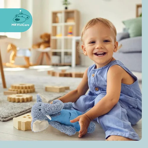 Vista 5 de Animales de peluche de elefante azul suave de 16 pulgadas para niños y niñas, juguetes de peluche de elefante de peluche de punto para bebés recién