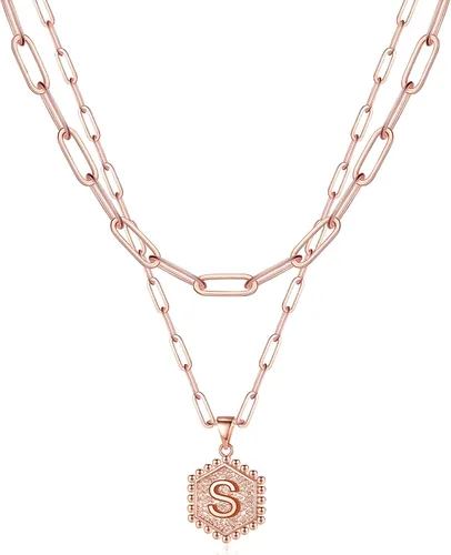 Vista 57 de M MOOHAM - Delicado collar de oro para mujer, de 14 quilates, en capas, lindos collares con letra hexagonal con inicial para mujer, regalos