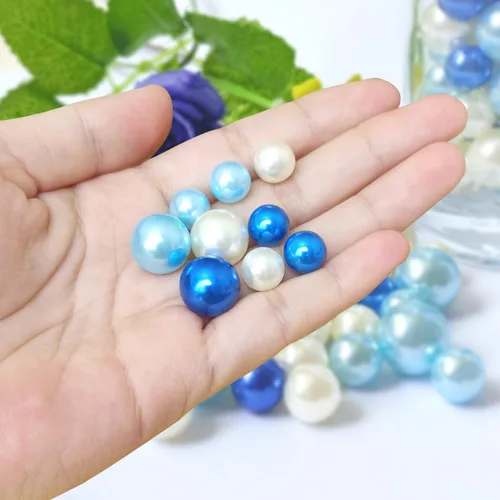 Vista 3 de 140 perlas sin agujero para relleno de jarrón y jarrón, cuentas de perlas para jarrones, centros de mesa, velas, centros de mesa, soporte de azul