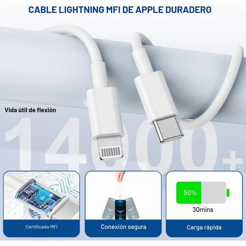 Vista 7 de Cable de carga para iPhone de 6 pies, paquete de 3 [certificado Apple MFi] Cargador rápido USB C para iPhone