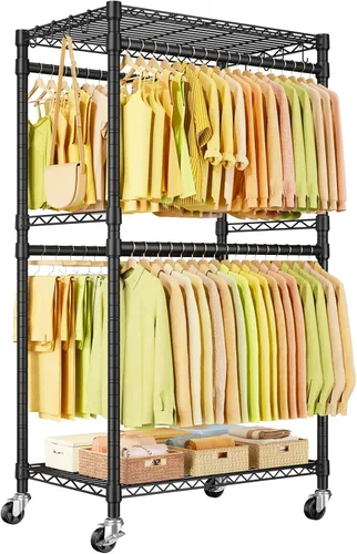 Vista 11 de ULIFHOME P4 Plus Perchero Rodante de Ropa Resistente, Percheros de Ropa para Colgar Ropa, Percheros de Vestir Independientes con Ruedas, Perchero