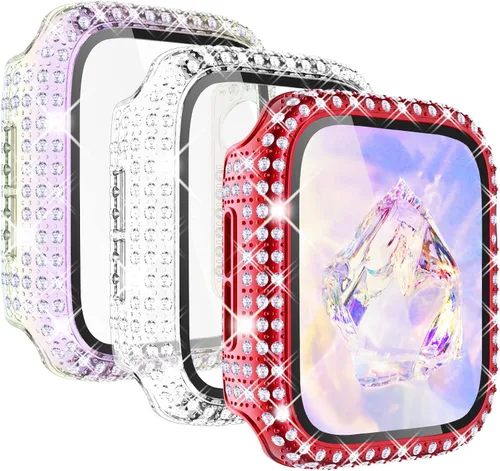 Vista 14 de KADES Pack de 3 Fundas Bling Compatibles con Apple Watch de 38mm con Diamantes Completos con Protector de Pantalla Incorporado para Apple Watch