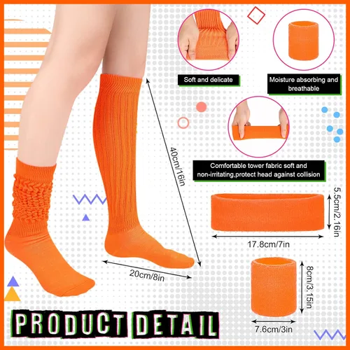 Vista 2 de 80s Neon Costumes Accessories Set Slouch Socks Sweatband Headband Wristband Neon Workout Outfit for Women Girl Cosplay Party