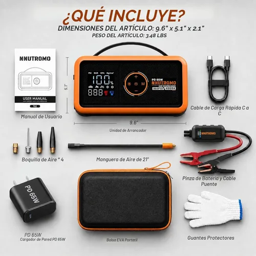 Vista 7 de Arrancador de salto de 24000mAh 4000A con compresor de aire, carga rápida Caja de salto y banco de energía de 88.8 Wh, inflador de parada automática