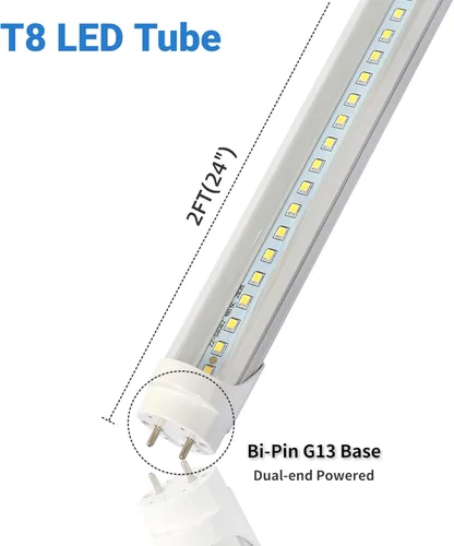 Vista 3 de TSEXES Tubo de luz LED T8 de 2 pies, 12 W (equivalente a 30 W), derivación de lastre, 1560 LM, tubo fluorescente de repuesto LED F20T10 T20T12, 5000