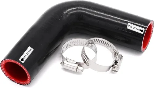 Vista 9 de 90 Grados ID 1 Pulgada (25mm) Manguera de Acoplador Reductor de Silicona Negra, 4 Capas Reforzadas, Longitud de Pata 4 Pulgadas (102mm) con 2