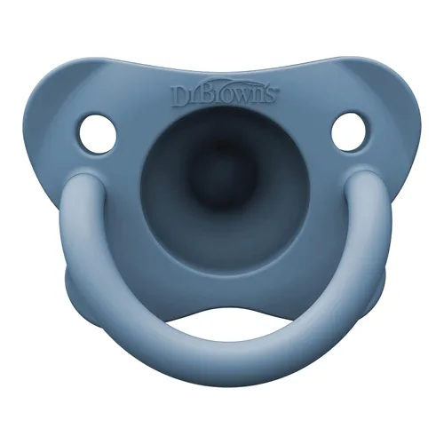 Vista 2 de Dr. Brown's HappyPaci Chupete de Silicona 100% para Bebé, Diseño Uníco Contorneado, Azul, 0-6m, Libre de BPA, Pack de 4
