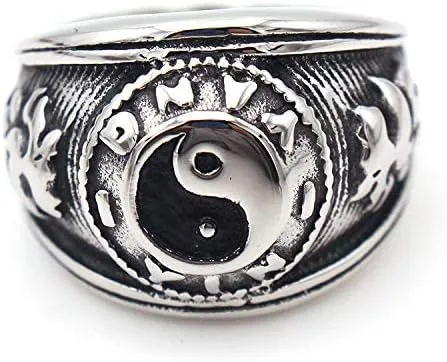 Vista 2 de JAJAFOOK Tai Chi Yin Yang - Anillo de equilibrio de acero inoxidable para hombre