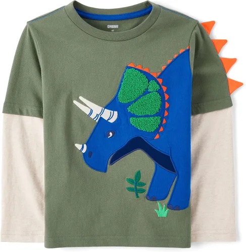 Vista 6 de Gymboree - Camisetas de manga larga con gráficos bordados en capas para niños y niños pequeños Oso de nieve azul