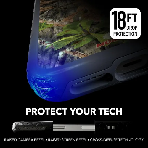 Vista 3 de cellhelmet Mossy Oak Obsession Funda de doble capa en azul pizarra diseñada para iPhone 12, iPhone 12 Pro a prueba de golpes y caídas, duradera