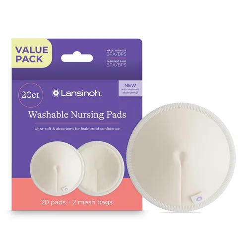 Vista 12 de Lansinoh Almohadillas de lactancia lavables, hechas con viscosa de bambú orgánica, almohadillas reutilizables para lactancia materna con bolsa