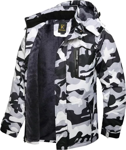 Vista 13 de Keevoom Chaquetas de invierno para hombre, abrigos de nieve para esquí, impermeables, con capucha, impermeables, para snowboard, rompevientos
