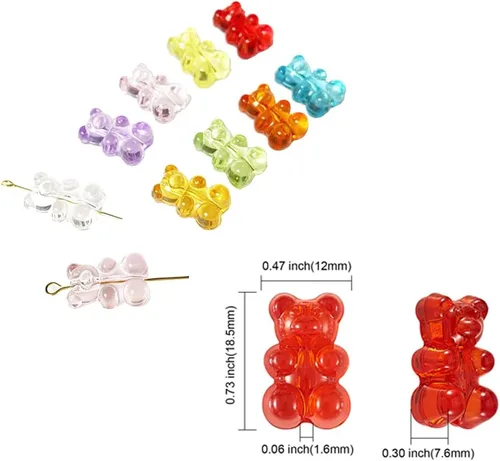 Vista 4 de LiQunSweet 180 piezas de 9 colores de 0.063 in de agujero, kawaii, color caramelo, oso gomoso, cuentas sueltas acrílicas transparentes, lote surtido