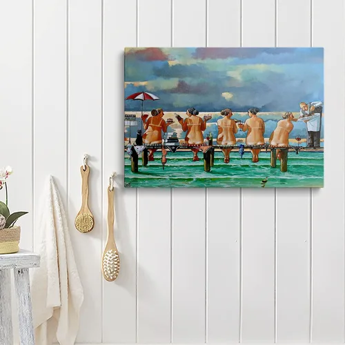 Vista 7 de Ronald West - Lienzo decorativo para pared, diseño de playa para niñas, pintura de paisaje marino, decoración de baño y playa, 12 x 18 pulgadas