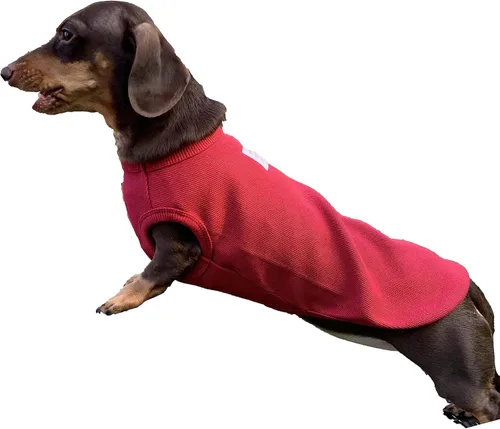 Vista 27 de D Doggy Star - Suéter de perro salchicha para perros, ropa de forro polar, abrigo de invierno (M, bolsillo azul marino)