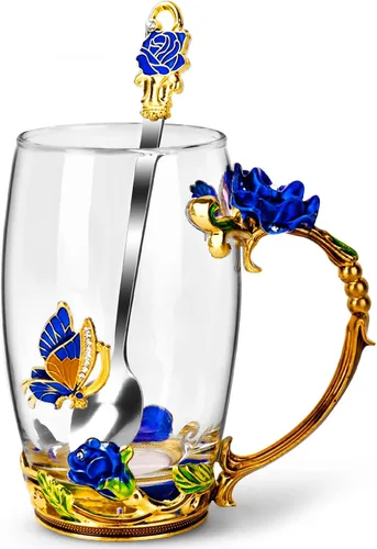 Vista 17 de OEAGO Regalos para tía de sobrina y sobrino Taza de té Regalo genial de cumpleaños Esmalte Flores Vasos de vidrio Tazas de Navidad Día de las Madres