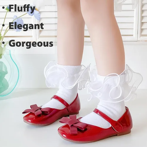 Vista 2 de Calcetines con volantes para niñas, calcetines de encaje doble con volantes, calcetines de algodón para concurso de belleza, paquete de 36