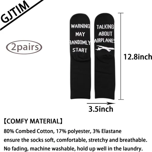 Vista 2 de GJTIM 2pairs Funny Airplane RC Pilot Flying Gift Warning May Randomly Start Talking About Aviones Calcetines