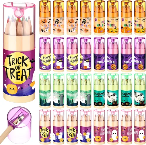 Vista 8 de Fumete Paquete de 32 mini lápices de colores del día de San Patricio, lápiz para colorear a granel con sacapuntas en tubo de dibujo, lápices