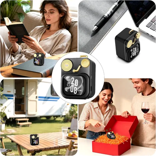 Vista 8 de Altavoces Bluetooth Monster S350, Altavoz Inalámbrico Portátil con Pantalla Táctil, Bluetooth 6.0, Altavoz de Regalo Retro con Mensaje y Alarma
