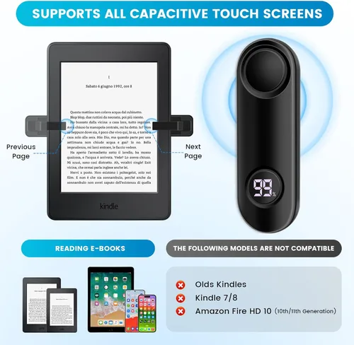 Vista 3 de Turner de páginas para Kindle Paperwhite, RF Control remoto Clicker Page Turner Accesorios Kindle para iPhone, iPad, tabletas Android, novelas