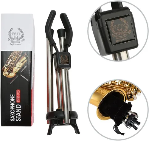 Vista 3 de RHYTHM Soporte plegable para saxofón alto de acero inoxidable, soporte para saxofón portátil, soporte ajustable Soporte para saxofón alto