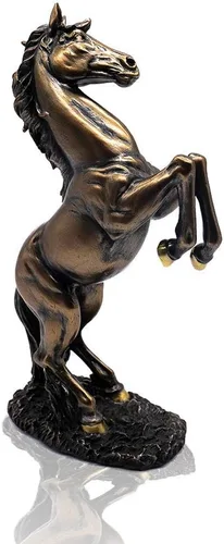 Vista 7 de Lependor Estatua de resina de caballo de pie, escultura de caballo de lucha para decoración del hogar, figura de arte, adorno decorativo de Negro