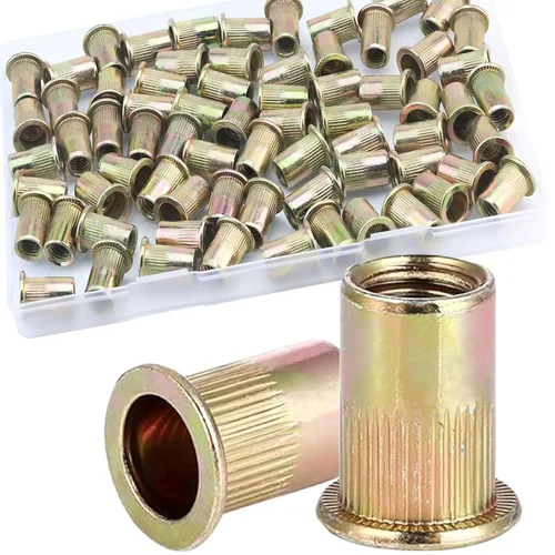 Vista 7 de Tuerca de remache de 1/4”-20 UNC, 80 piezas de acero inoxidable 304 de cabeza plana Rivnut, inserto roscado Nutsert