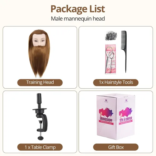 Vista 7 de Cabeza de maniquí masculino con cabello, cabeza de maniquí de peluquero de 10 pulgadas, cabeza de maniquí de peluquería de cosmetología para Marrón