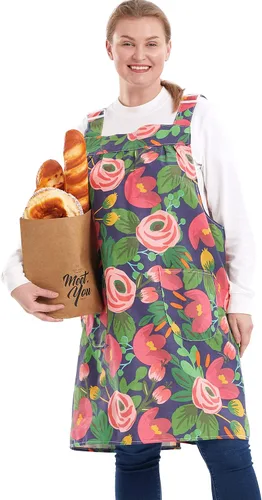 Vista 21 de Delantales sin lazos para mujer, talla grande, con bolsillos, de algodón, lino, para hornear, cocina, cocina