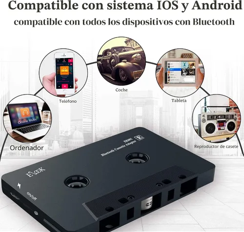 Vista 4 de Elook - Receptor de Audio para Coche, Receptor de Casete Bluetooth, Adaptador Auxiliar con Reproductor de Bluetooth 5.0 receptor de audio de cinta
