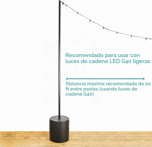 Vista 3 de Soporte para poste de luz para exteriores, 9.5 pies, negro, acero con recubrimiento en polvo resistente a la intemperie, base de tanque 1 Paquete