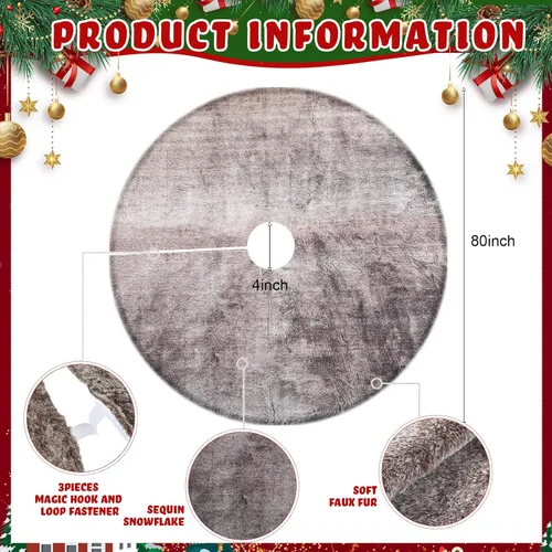 Vista 2 de Jenaai Falda de Árbol de Navidad Grande de 80 Pulgadas Falda de Árbol de Navidad Extra de Piel Sintética y Terciopelo Afelpado para Decoraciones