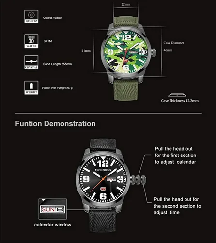 Vista 3 de Gosasa Reloj de pulsera militar de moda con esfera de camuflaje para hombre, reloj analógico de cuarzo, correa de nailon impermeable