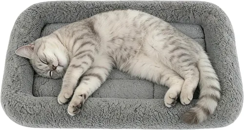 Vista 8 de LESYPET Cama para gatos de interior, cojín de sueño rizado con almohada elevada alrededor, alfombrilla lavable para mascotas