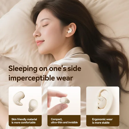 Vista 3 de Auriculares planos para dormir de lado, mini auriculares invisibles para canales auditivos pequeños, Bluetooth 5.4, batería 66H, bloqueo de ruido