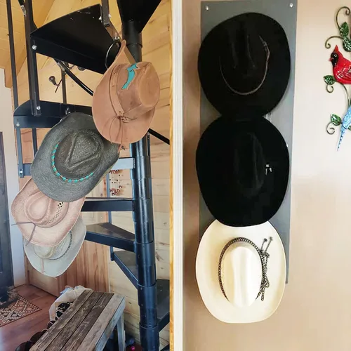 Vista 7 de Paquete de 2 ganchos adhesivos para sombreros, soporte para sombreros, organizador de sombreros, perchas de almacenamiento de montaje en pared, sin