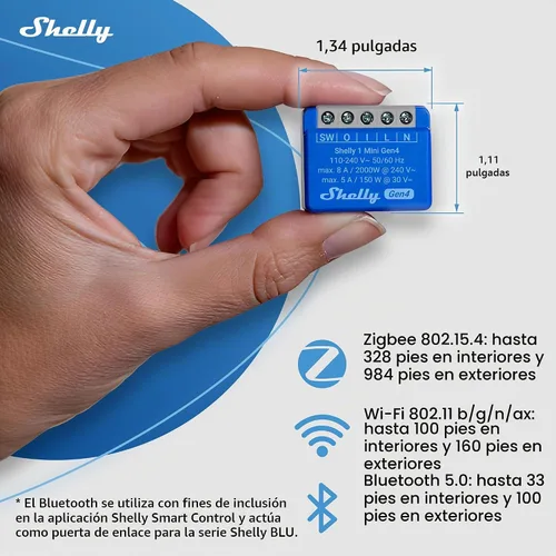 Vista 5 de Shelly 1 Mini Gen4 Interruptor de relé inteligente Wi-Fi, Zigbee y Matter con contactos secos, 1 canal 8A Automatización del hogar Compatible