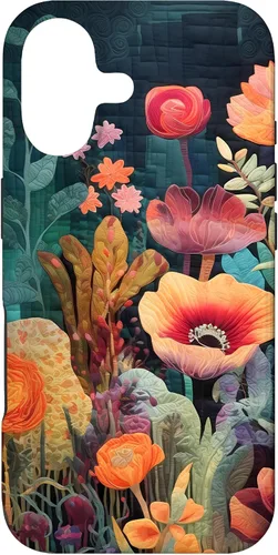 Vista 32 de iPhone 16 Flores coloridas en funda de edredón óptica, flores