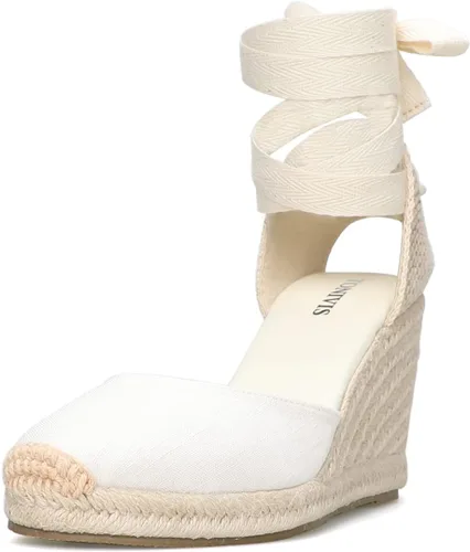 Vista 5 de Womens Platform Wedges Espadrilles, 3" Wedge, Soft Ankle-Tie Strap, Closed Toe, Classic Summer Sandals