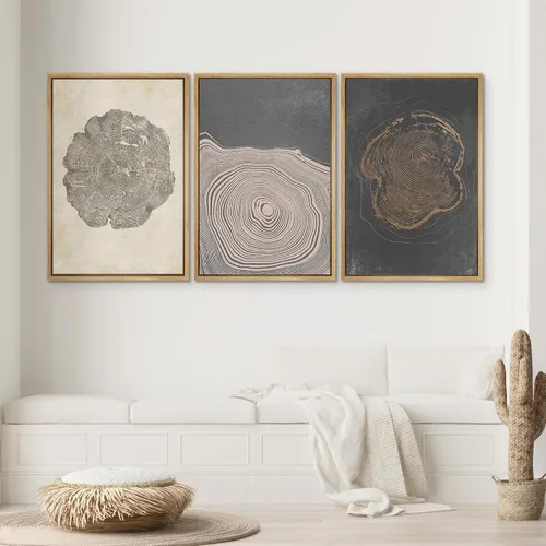 Vista 360 de SIGNWIN Lienzo enmarcado para pared, juego de arte neutro de bosque brumoso, ilustraciones en tono tierra, arte moderno, decorativo, bohemio