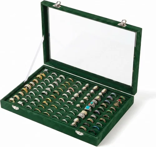 Vista 12 de Frebeauty Bandeja organizadora de anillos de 100 ranuras, caja de Beige