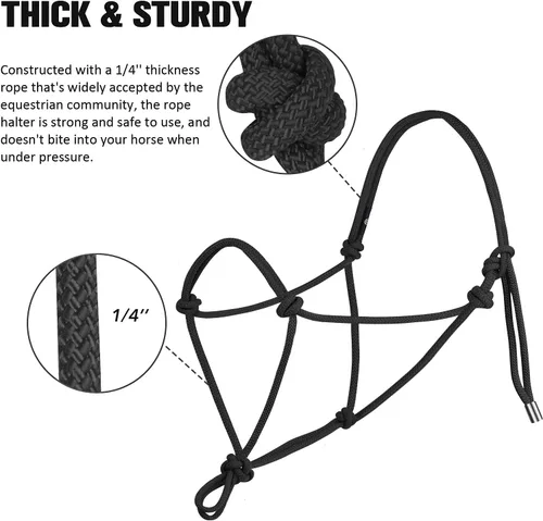 Vista 3 de Harrison Howard Cabestro de cuerda para caballos - Cabestro de entrenamiento súper resistente con 2 nudos de cuerda rígida de 1/4 pulgadas