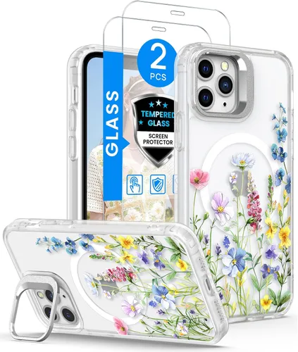 Vista 13 de Dretal Magnético para iPhone 11 Pro, Funda Floral, Protector de Pantalla, Anillo de Lente Integrado, Soporte, Protección de Grado Militar, Funda