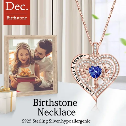 Vista 6 de Iefil Regalos de árbol de la vida para mujer, plata de ley 925, collar de piedra natal del árbol de la vida, regalo de aniversario, día de San