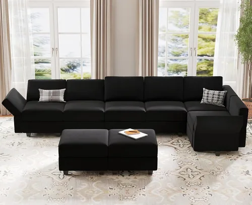 Vista 18 de Belffin Sofá modular de gran tamaño en forma de L con diván reversible convertible en forma de L, sofá seccional verde