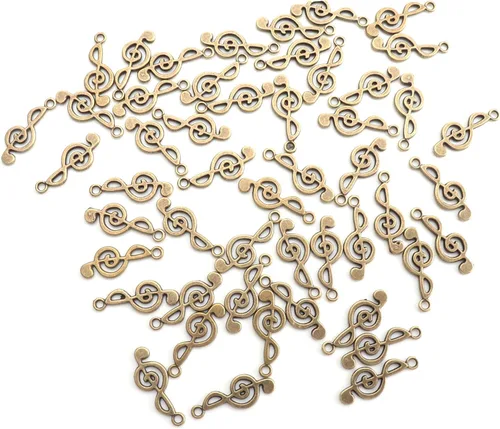 Vista 7 de 50 piezas de dijes de notas musicales de metal, símbolo de música vintage, elegante, elegante, instrumento, cuentas colgantes para manualidades