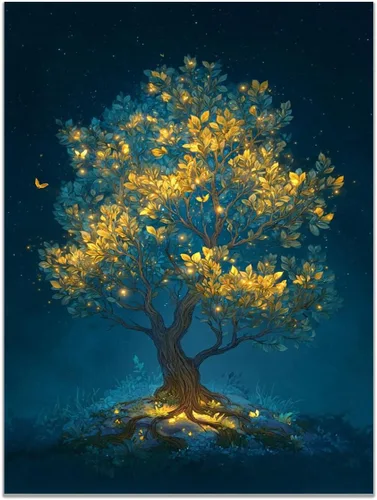 Vista 21 de VOCBAN Abstract Tree Landscape Painting On Canvas Poster Wall Artworks Pictures Living Room and Bedroom Picture Prints for Walls(blue blue 109