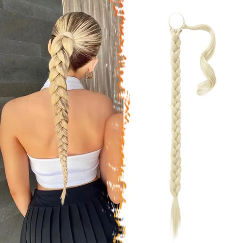 Vista 42 de Barsdar Extensión de 26 Pulgadas de Cola de Caballo Trenzada Larga con Banda Elástica - Extensiones de Cabello en Cola de Caballo Recta y Elegante