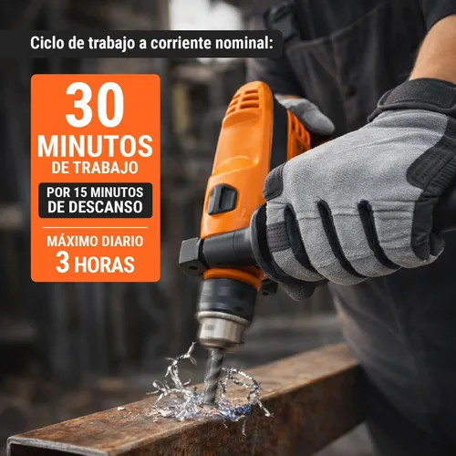 Vista 7 de Truper Taladro de martillo rotatorio profesional de 1/2" 700W, 110V, 5A, naranja